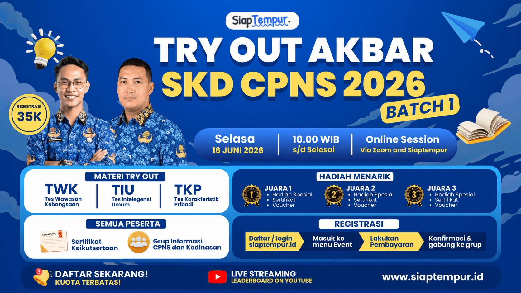 Sukses Digelar Secara Online, Try Out Akbar SKD CPNS 2026 Batch 1 & 2 By SiapTempur Raih Antusiasme Puluhan Peserta Lintas Daerah